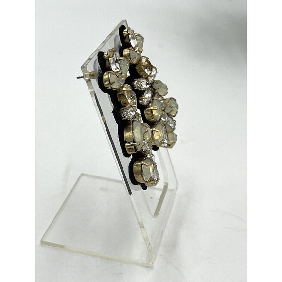 J. Crew Crystal Clear Opal Color Cluster Black Fabric-Backed Statement Earrings - Picture 9 of 16